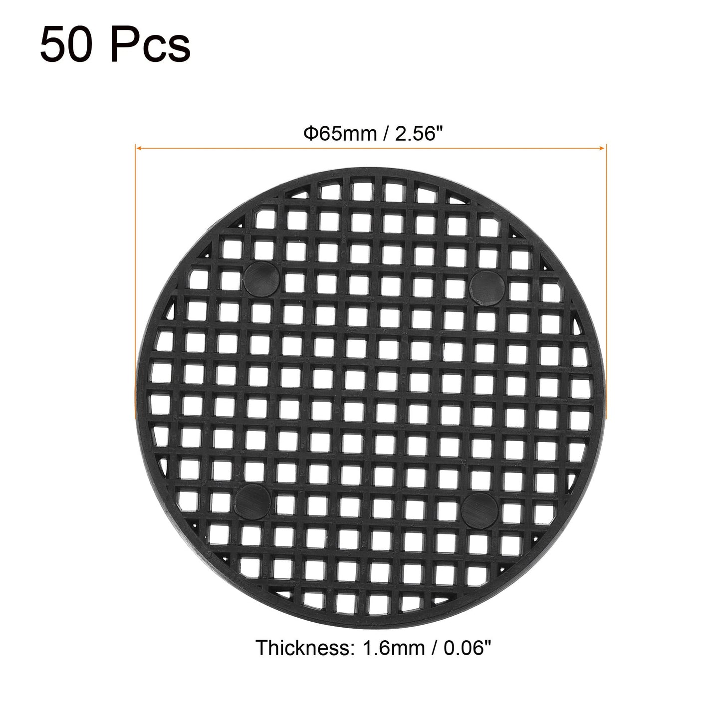 MECCANIXITY Flower Pot Hole Mesh Pad 2.6 Inch Bonsai Plant Bottom Round Plastic Soil Grid Screen Mat, Black Pack of 50