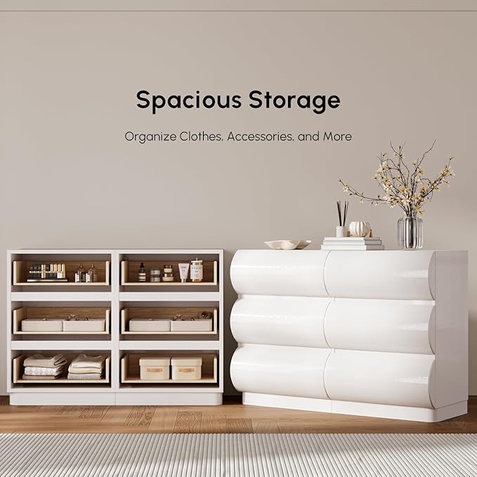 homary Modern 6 Drawers Dresser, 39.4" Wide Faux Leather Chest of Drawers