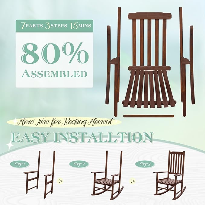 Flamaker Outdoor Rocking Chair Oversized Wooden Patio Chairs