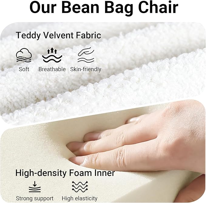 Giant Bean Bag Chair for Adults, Comfy Chair for Bedroom, Memory Foam Chair