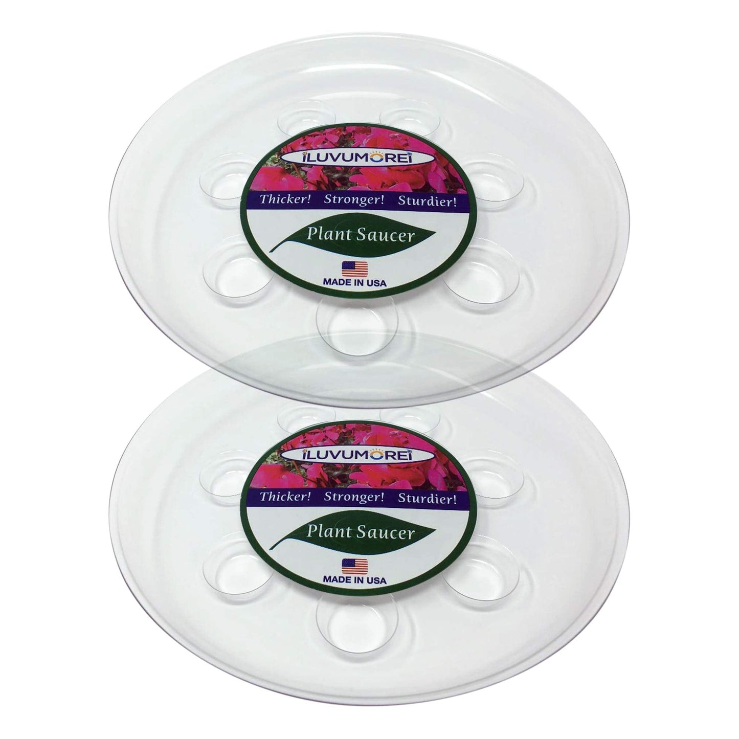 ILUVUMOREI 2 Pack of 12 inch Clear Round Plant Saucer, Thicker Plastic Tray for Indoor, Durable Flower Pot Planter Saucers with Multiple Support Footing Designed for Improved Airflow.