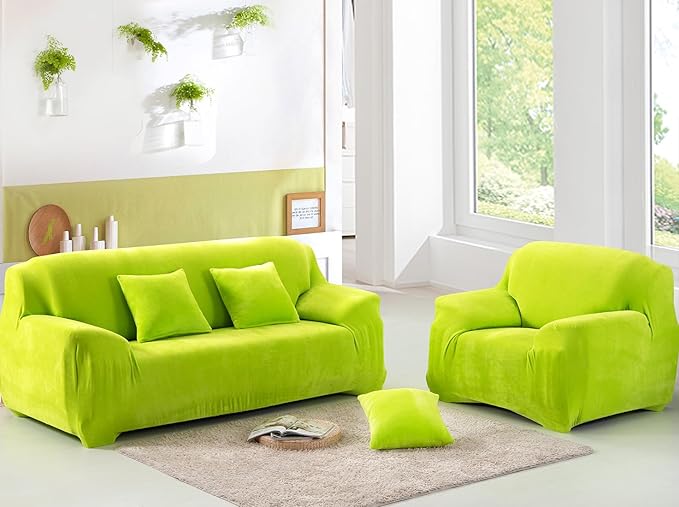 vctops 4 Seater Velvet Plush Stretch Sofa Slipcover 1-Piece Sofa Cover