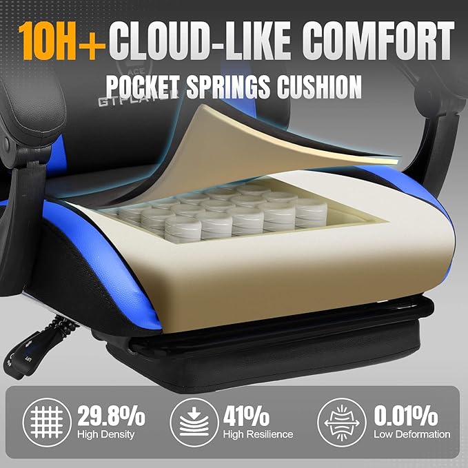 GTPLAYER Gaming Chair with Pocket Spring Cushion, Leather Office Chair with