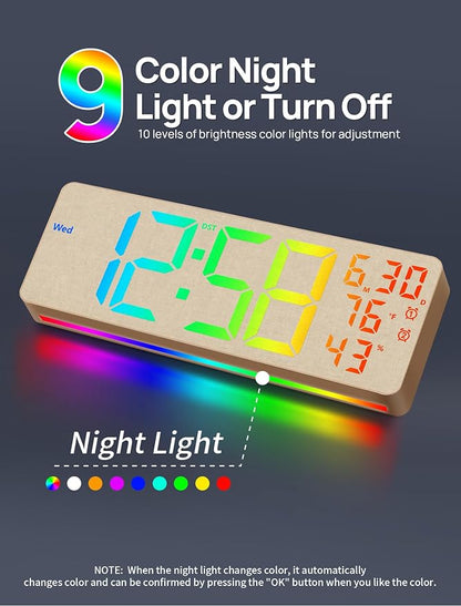 MASHI 2026 Upgrade 17.3" Large Digital Wall Mount Clock, Digital Clock with Remote Control, Alarm, Big LED, RGB Color, DST, Temperature for Living Room,Classroom, Bedroom, Decor (Beige)