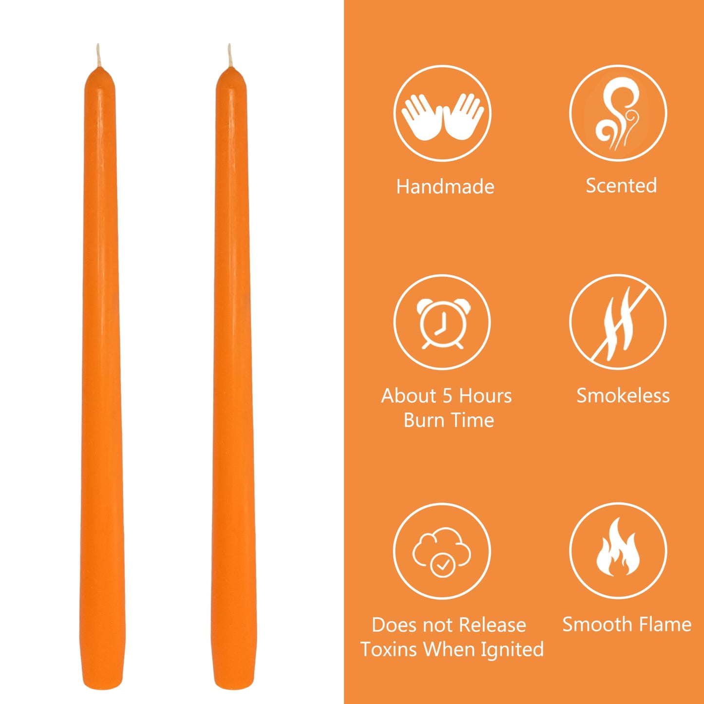 Pumpkin Orange Taper Candles Set of 4, 10 Inch Handmade Candle Stick, Unscented Candlesticks, Tapered Candles for Halloween Fall Table Decor Gift