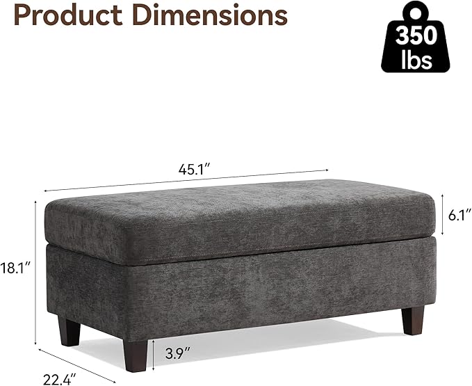 45 Inch Large Storage Ottoman Bench