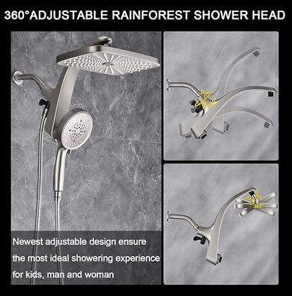 BOZYBO Rain Shower Head with Handheld: High Pressure Shower Heads with Handheld Spray Combo, 12" Rainfall Shower Head and 9 Sprays Hand Showerheads with Magnetic Docking and Power Jets, Nickel 1.75GPM