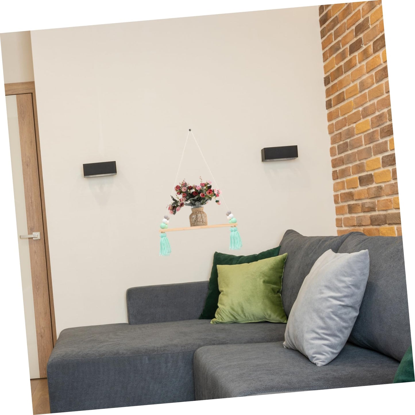 SOLUSTRE Plant Hanging Rack Wooden Bead Tassel Divider Decorative Wall Shelf for Decor