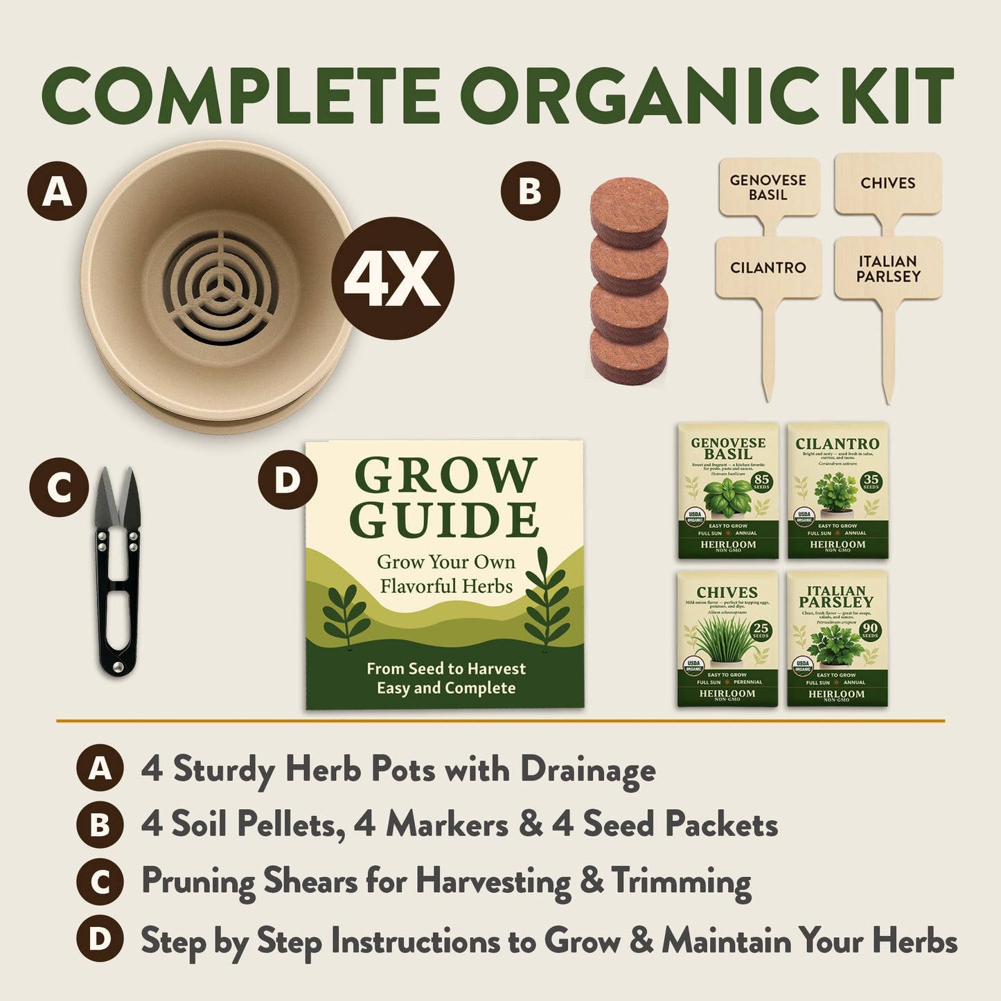 HOME GROWN Indoor Organic Herb Garden Kit, Unique Valentines Day Gift for Adults, Men, & Women,Grow 4 Herb Seeds for Kitchen Window Garden,Beginner DIY Hobby Gardening for Plant Lovers, Mom & Dad