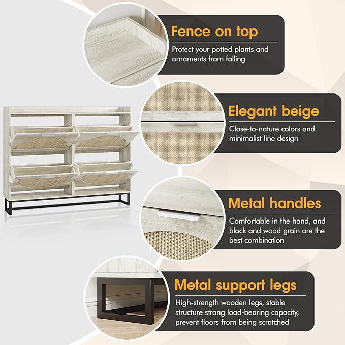 Maupvit Large Rattan Shoe Storage Cabinet