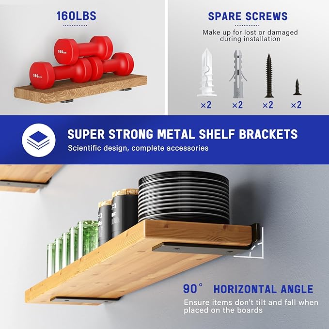 Goovilla Shelf Bracket, Heavy Duty Floating Shelf Brackets 8 inch Long