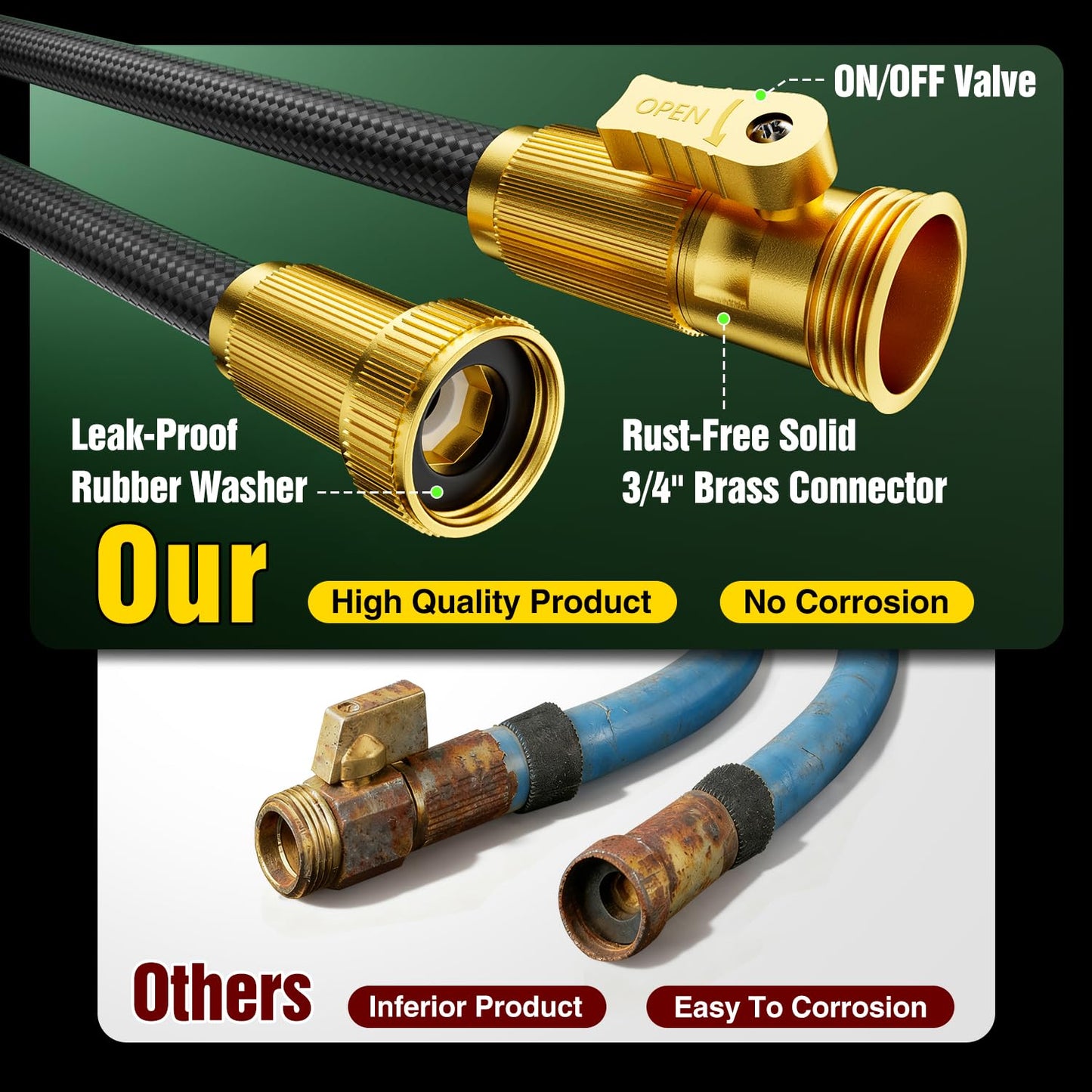 Garden Hose 25 ft Non-Expandable, Flexible Water Hose, Lightweight Hose with 10-Function Nozzle for Yard, Portable, Leak Proof, All-Weather Water Pipe for Outdoor, Car Wash, RV, Lawn
