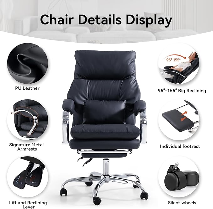 LEAGOO Office Chair with Foot Rest, Swivel Computer Desk Chair PU Leather