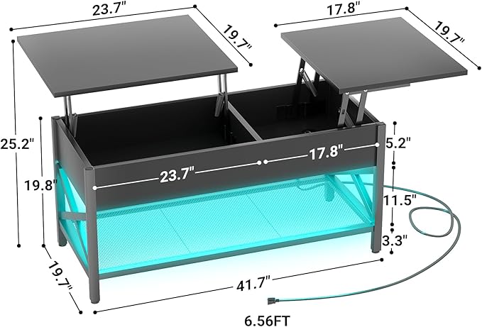 Aheaplus Black Lift-Top Coffee Table