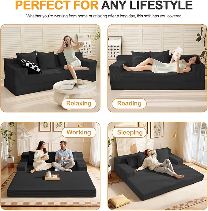 Erament 3 Seater Boneless Couch Sofa Bed, Compression Convertible Futon Floor