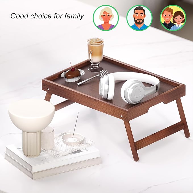 Fibogollo 4 Pack Bamboo Bed Tray Table