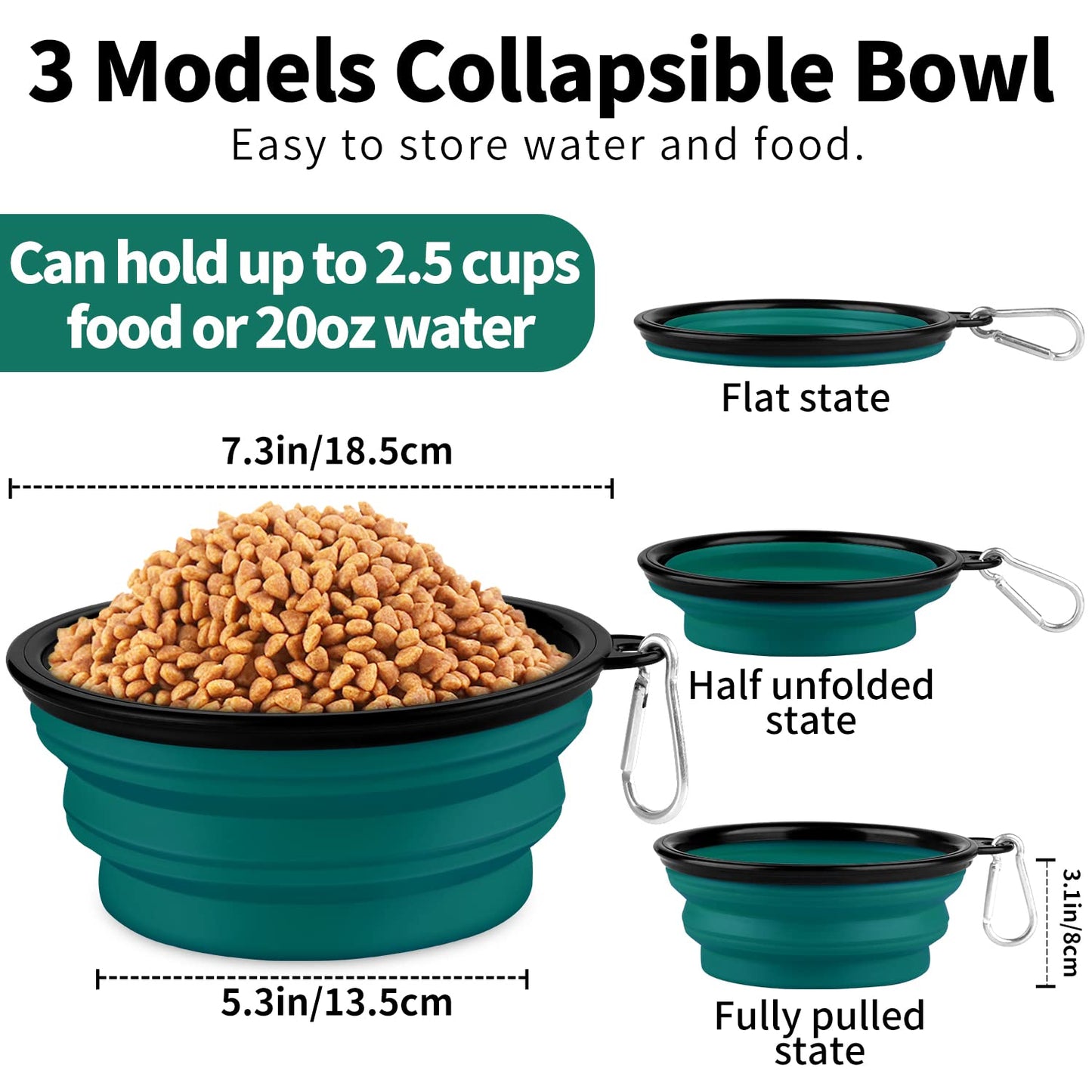 Collapsible Dog Bowls-2 Pack Large Size for Large/Medium Dogs, Dog Travel Water Bowl, Dog Cat Portable Water Bowl, Dog Pet Feeding Watering Dish Outdoor Hiking Parking Traveling with 2 Carabiners