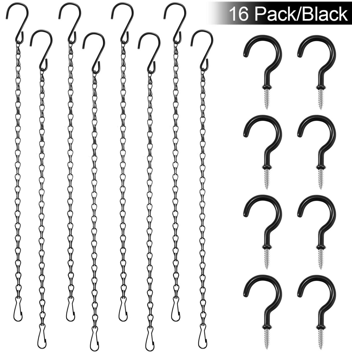 Hotop 8 Pcs Metal Hanging Chains with Ceiling Hooks, Garden Plant Hangers for Hanging Bird Feeders, Billboards, Chalkboards, Basket, Planters, Lanterns, Wind Chimes, Chain Hook DIY(16.38 Inch,Black)