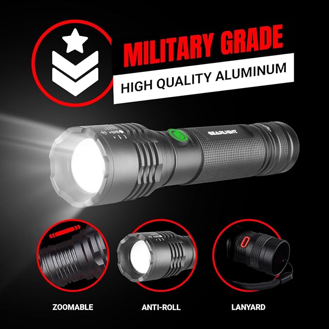 LED Flashlight High Lumens, Tactical Flashlight Battery Powered (Batteries Not Included), Bright Handheld Flashlight for Camping, Hunting, Home, Security, Hiking, Walking at Night & Emergency Use