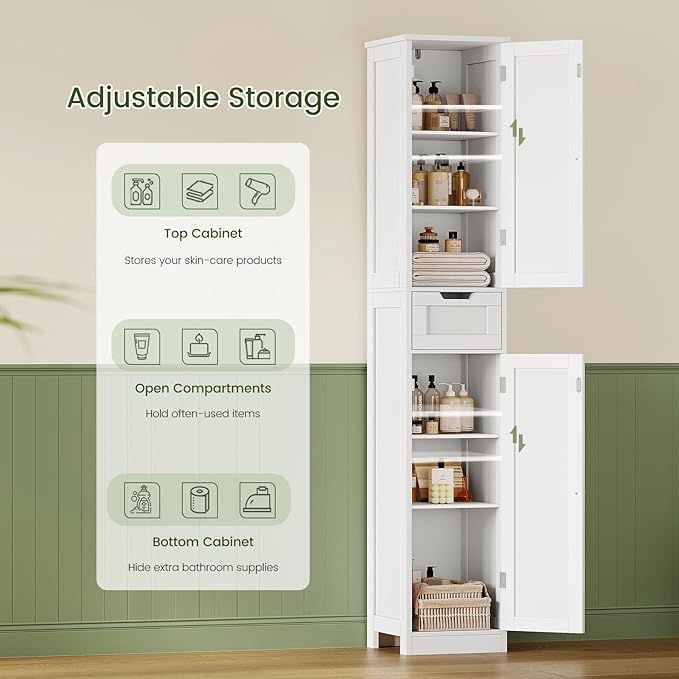Iwell Tall Bathroom Cabinet, Slim Narrow Bathroom Storage Cabinet