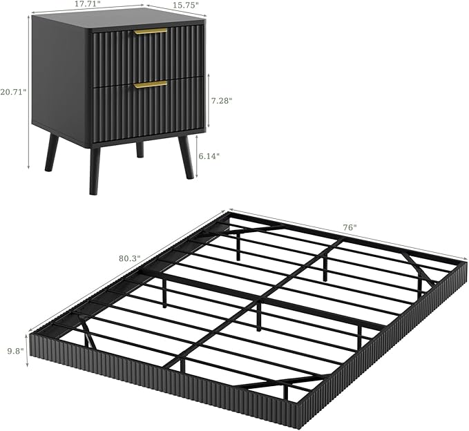 LYNSOM 3 Pieces King Bedroom Set, Floating Bed Frame