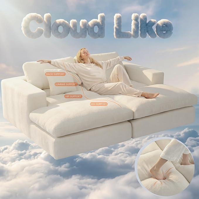80.7" Oversized Double Chaise Lounge Chair Indoor, Cloud Boneless Sleeper Sofa