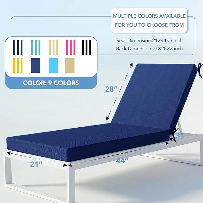 L'AGRATY Outdoor Lounge Chaise Cushion: 72x21x3 Inch Waterproof Lounge Chair