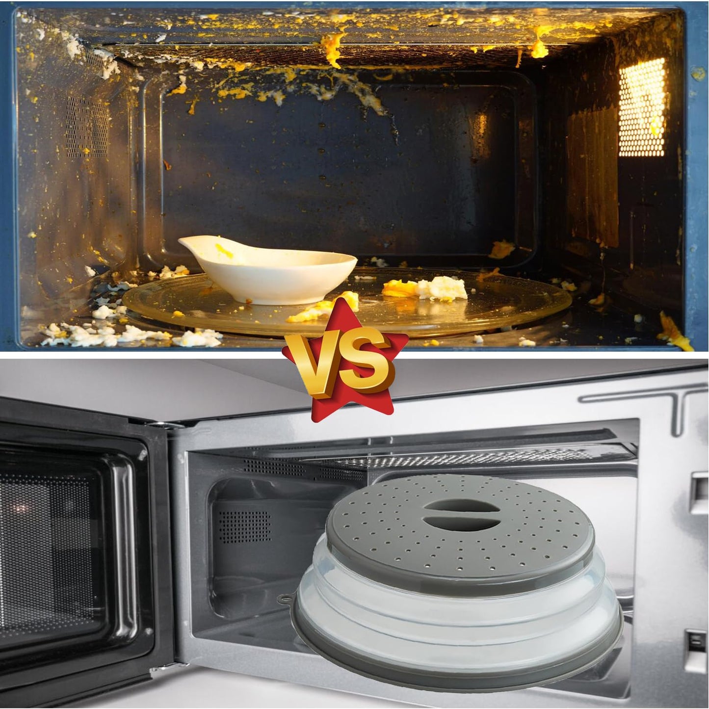Microwave Splatter Cover Vented for Food, Splatter Guard & Colander Kitchen Gadget for Fruit Vegetables Microwave Plate Cover with Hook Hole,Dishwasher-Safe,BPA-Free Silicone & Plastic (2 Pack)