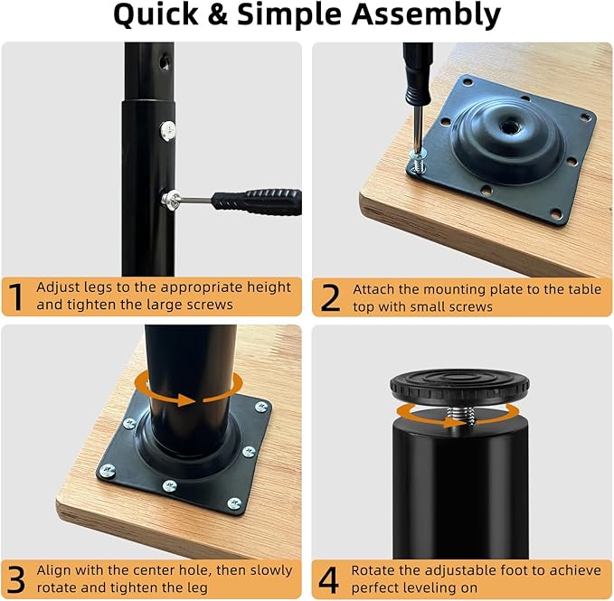 QLLY 24-40 inch Adjustable Metal Table Legs, Heavy Duty DIY Desk Legs