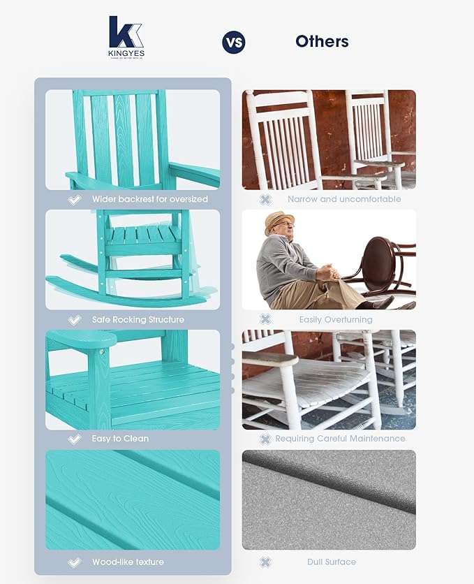 KINGYES Oversized Outdoor Rocking Chair Set of 2, All-Weather Patio Rocking