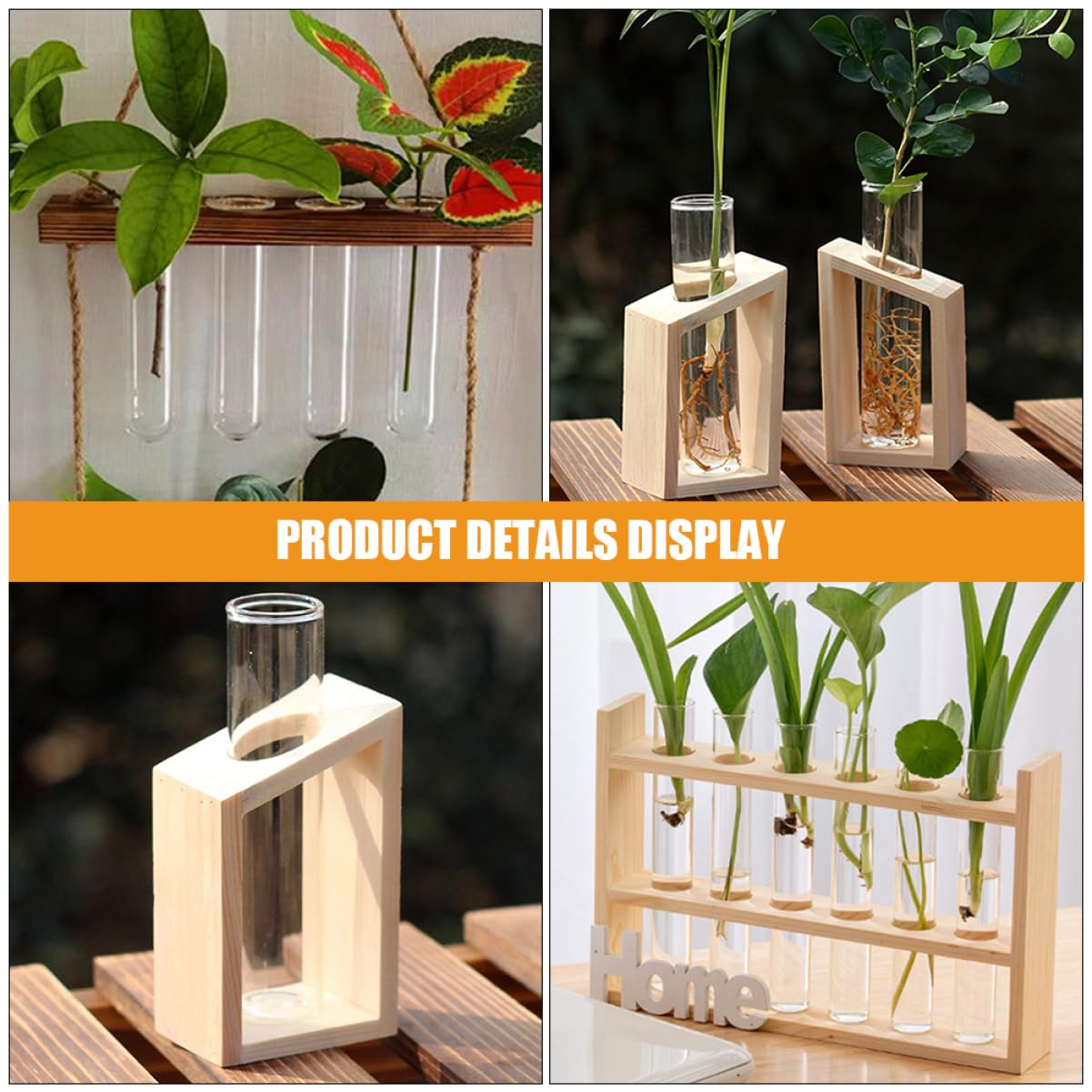 Outanaya 4pcs Transparent Hydroponic Test Tube Vases for Plant Propagation Clear Glass Water Tubes for Flowers Decorative Desk Terrarium Station for Home and Office