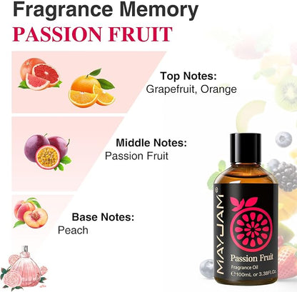 MAYJAM 100ML/3.38FL.OZ Passion Fruit Fragrance Oils with Glass Dropper, Essential Oils for Diffusers for Home, Long Lasting Scented Oils for Diffusers Soap Candle Making