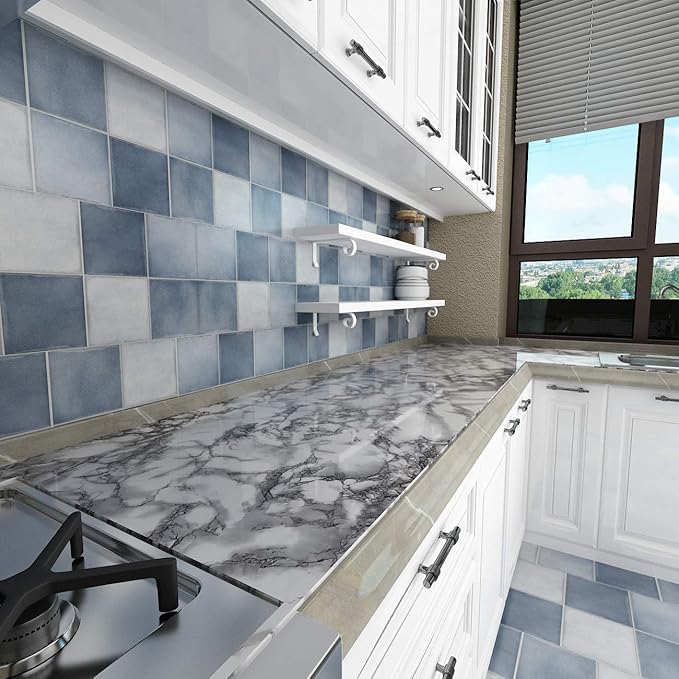 Livelynine 15.8x197 Marble Wallpaper Peel and Stick Countertops Waterproof