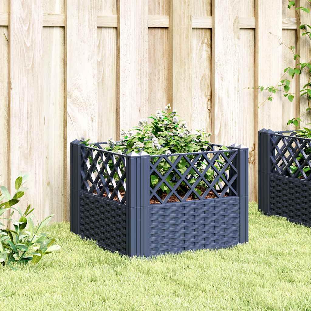 WRJENFSC Blue Grey Square Modular Garden Planter 17.1 Inch Polypropylene with Basketweave Matte Finish for Outdoor Flowers Vegetables Gardening on Patio Balcony Backyard
