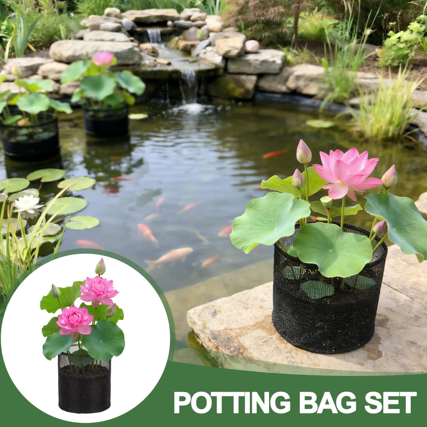 LemonRoad 10 Pcs Aquatic Pond Planting Bags Pond Baskets for Plants 7.2 x 7.2 Inch Reusable Mesh Water Garden Pot Breathable Round Lily Plant Baskets for Water Lily Gladiolus Bog Terrestrial Plants