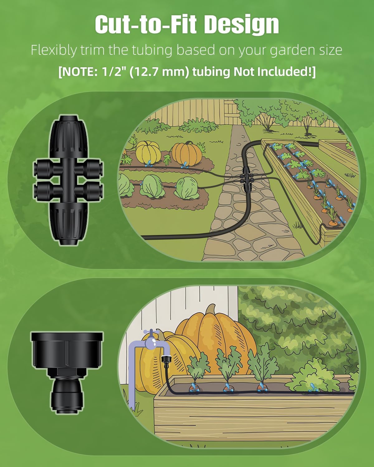 Pawfly 100 ft 1/4 Drip Irrigation Tubing, 1/4" Emitter Tubing with 6" Spacing, Polyethylene Drip Line with 12 Parts, Black Distribution Tubing for Drip Irrigation System, Drip Irrigation Hose Roll