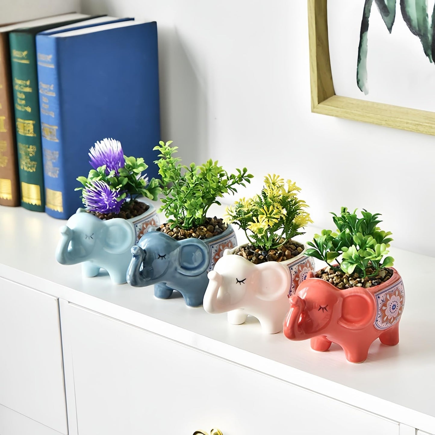 SUSOYAOCHEN Ceramic Succulent Planter, Animal Cactus Small Flower Pots with Drainage Cute Elephant Bonsai Pot for Desktop Windowsill Indoor Outdoor Decor (Dark Blue)