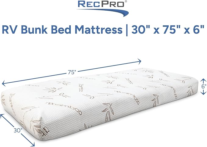RecPro RV Bunk Bed Mattress Memory Foam Mattress 6" Gel Infused w/Bamboo