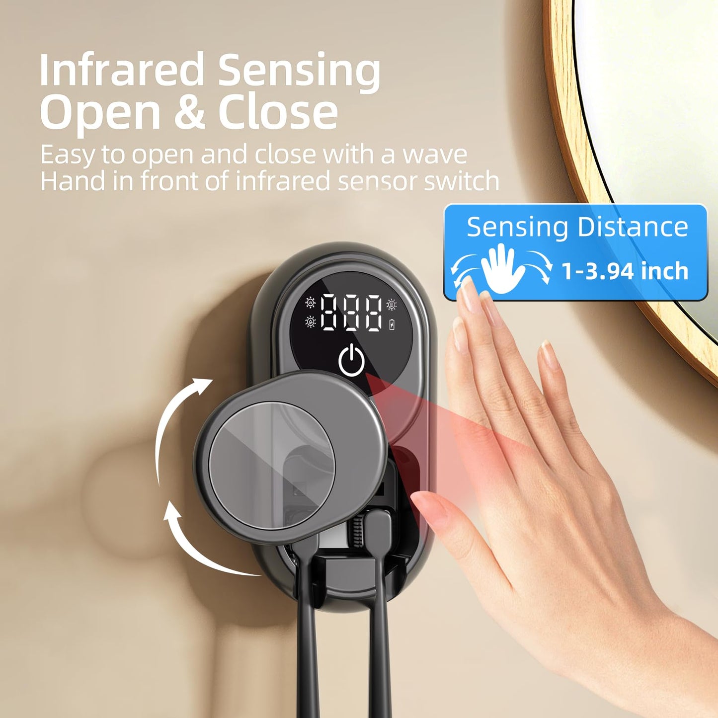 Cradiroses Black UV Toothbrush Sanitizer Holder - 2 Slots Auto-Sensor Wall-Mount with LED Smart Screen, Heated Fan Drying, Rechargeable for Bathroom
