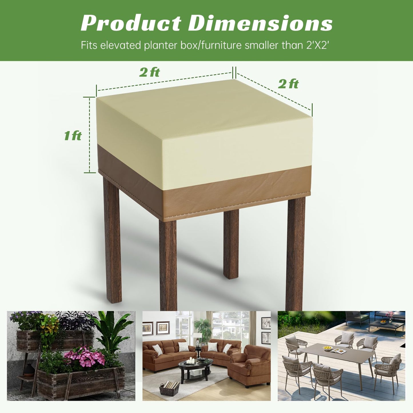 Decoroca 2’x2’ Planter Boxes Cover - Garden Covers for Raised Beds with All-Natural 600D Nylon & Water-Resistant Coating - Winter Plant Covers to Withstand Weed Seeds, Heavy Rain & Snowfall