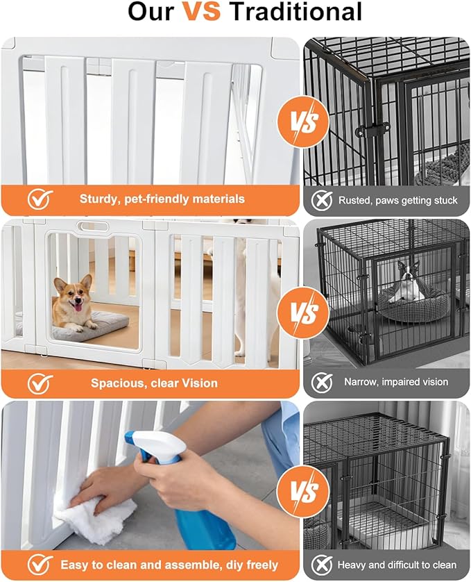 Acrylic Indoor Dog Playpen with Heavy Duty Door Lock,24" H 12 Panels DIY Puppy Playpen Pet Play Pen for Small Animal, Easy Assemble and Clean Plastic Pet Fence,White
