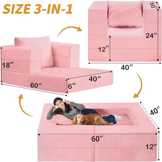 Futon Sofa Bed with Pillow, 3-in-1 Sleeper Sofa Bed with Removable Cover