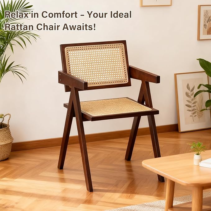 Furlide Rattan Accent Chairs, Modern Mid Century Dining Chairs Set of 2