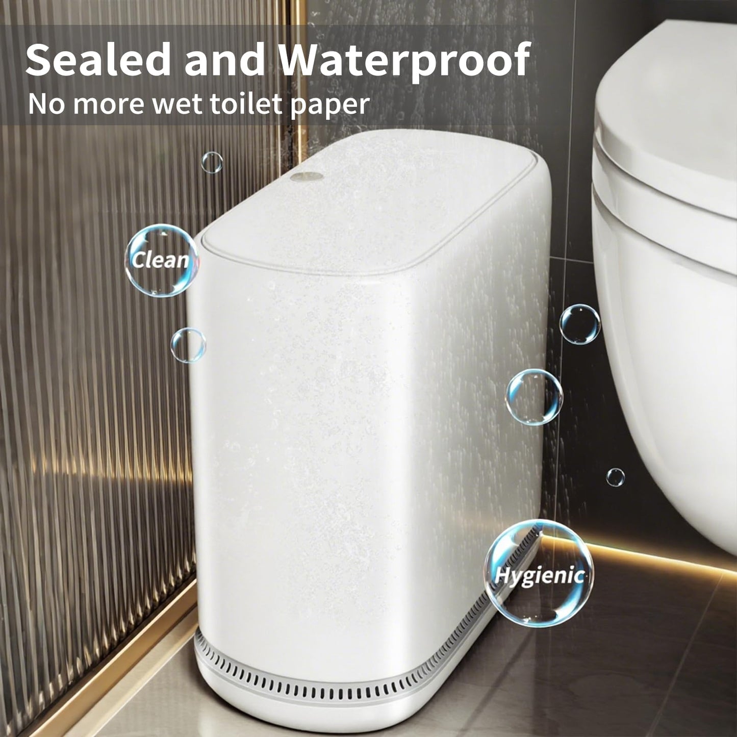 Bathroom Trash Can with Lid, 3 Gallon Small Slim Garbage Bin with Auto-Adsorption & 75 Bags (5 Rolls), Mini Waste Basket Dog Proof for Bathroom, Kitchen, Office, Bedroom, Laundry, Toilet, Rv, White