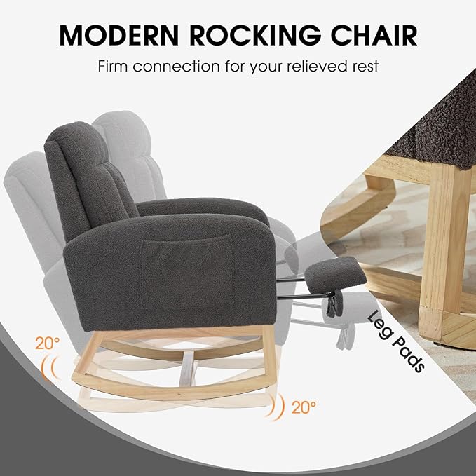 NIOIIKIT Modern Nursery Rocking Chair, Teddy Upholstered Rocking Chair