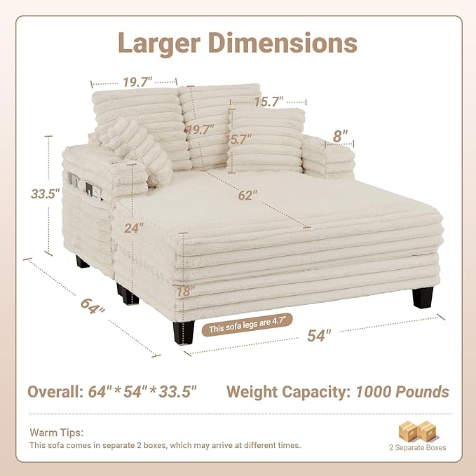 Amsleekey 64" Chaise Lounge Chair Indoor, Oversized Sleeper Chair