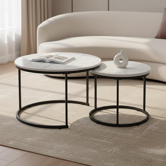 Homy Casa 27.6inch Round Coffee Table Set of 2, Modern Nesting Coffee Tables
