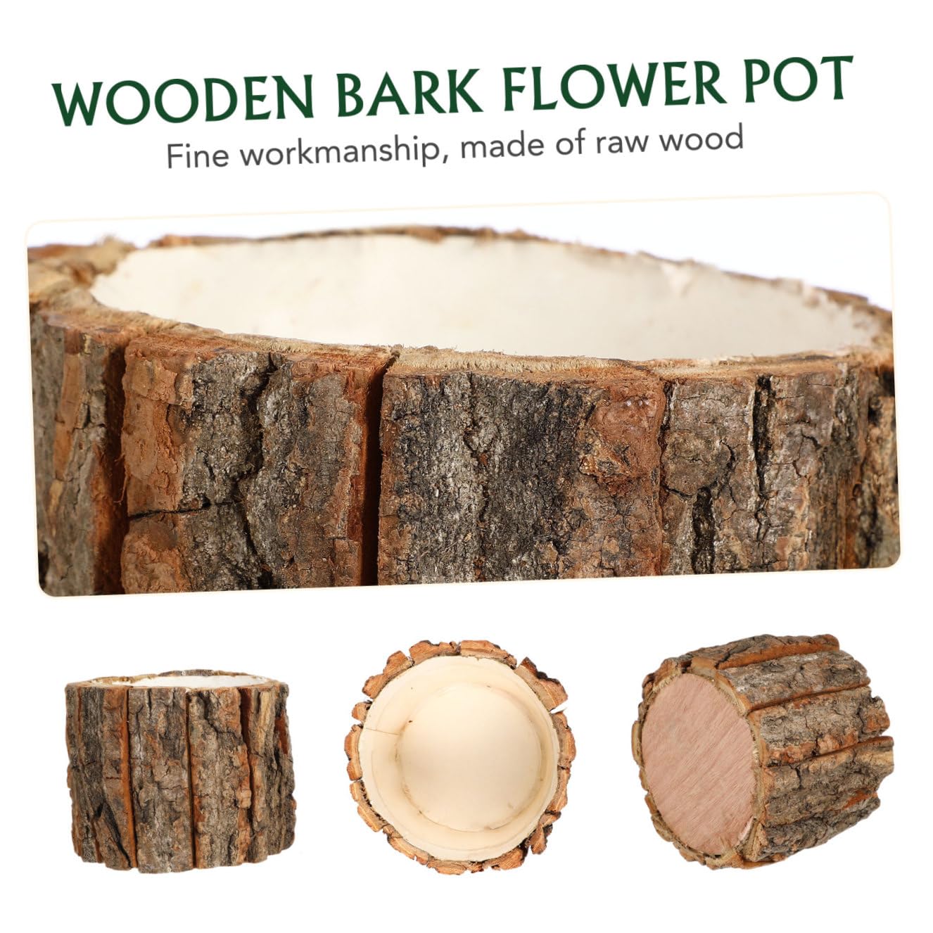 Toddmomy 3 Pcs Wood Flower Pots Natural Bark Planters Rustic Wooden Buckets for Indoor Outdoor Plant Pots Home Garden Decor 4.72X4.72X3.93In