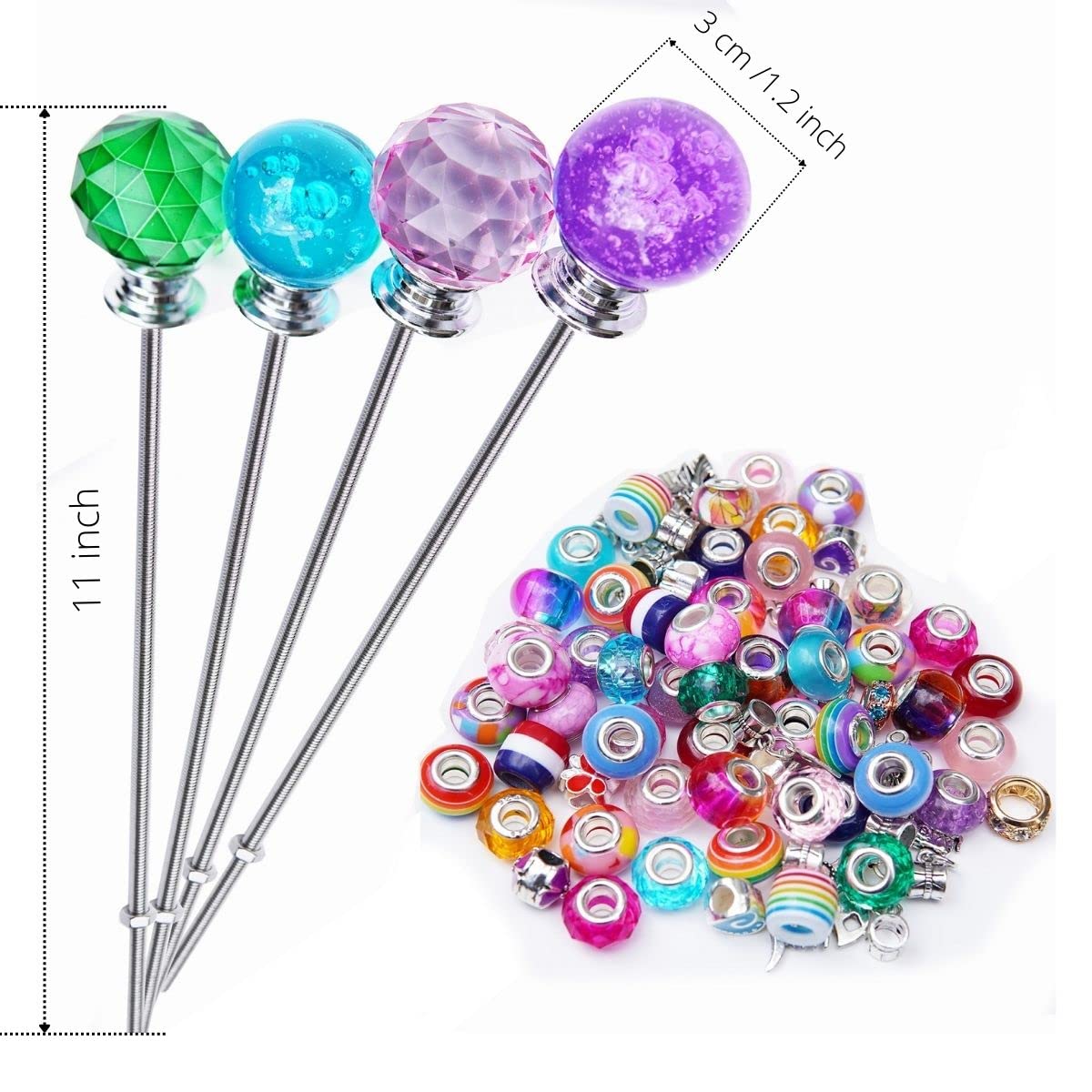 Handmade Beaded Garden Stakes – Set of 4 Decorative Crystal Plant Wands, Glass Suncatcher Ornaments for Potted Plants & Flower Beds, Unique Garden Gifts for Plant Lover & Mother’s Day – 12 Inch
