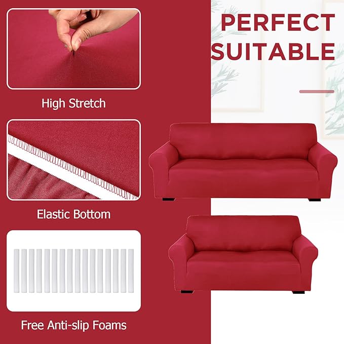 Peryiter 2 Pcs Sofa Covers Couch and Loveseat Covers Set Stretch Sofa Slipcover